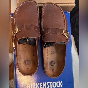 Birkenstock Men’s Brown Leather Slip-On Clog with Buckle